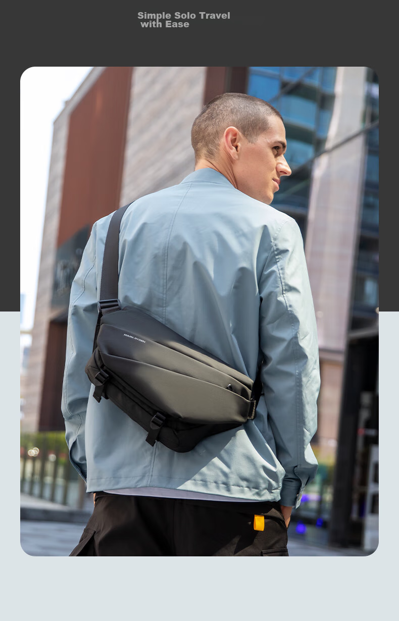 MARK RYDEN Shoulder Bag, Sports Large Capacity Crossbody Bag, Motorcycle Chest Pack, Trendy Multifunctional Messenger Bag for Men, MR6108 Elegant Black 5