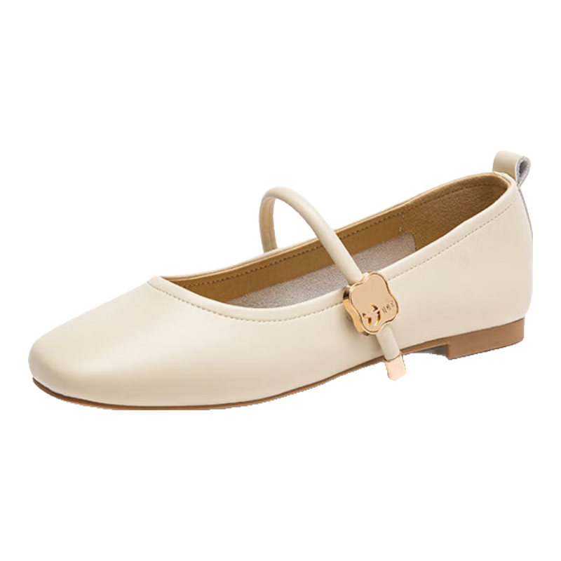 RED DRAGONFLY Soft-Soled Women's Flats, Spring And Summer Shallow-Mouth Women's Flat Shoes, Comfortable Women's Shoes, Mary Jane Shoes, WTB34375, Beige, Size 35