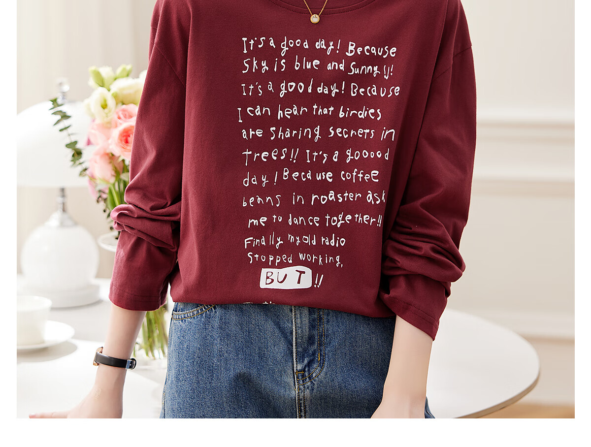 PinCai Long-Sleeve T-Shirt for Women, Classic Loose-Fit Base Layer, Stylish Niche Top for Inner Wear P12KE1855 51
