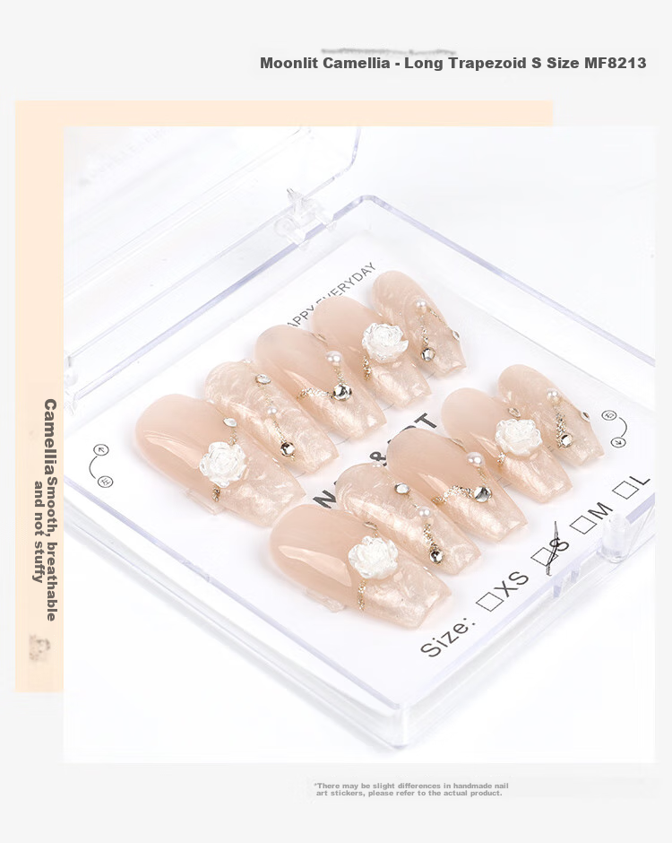 Meifuyu Nail Stickers, Handmade Wearable Nails (Yue Xiaoshan Tea Flower S Size), Long Nail Tips, Gift for Girlfriend, MF8213 20