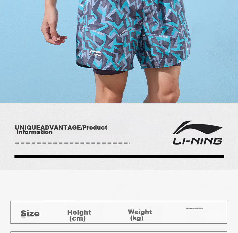 Li-Ning Swimming Trunks for Men, Anti-Embarrassment Knee-Length Double-Layer Swim Shorts, Comfortable High-Elasticity Beach Shorts for Seaside Vacation, 200 Blue-Gray XL 12