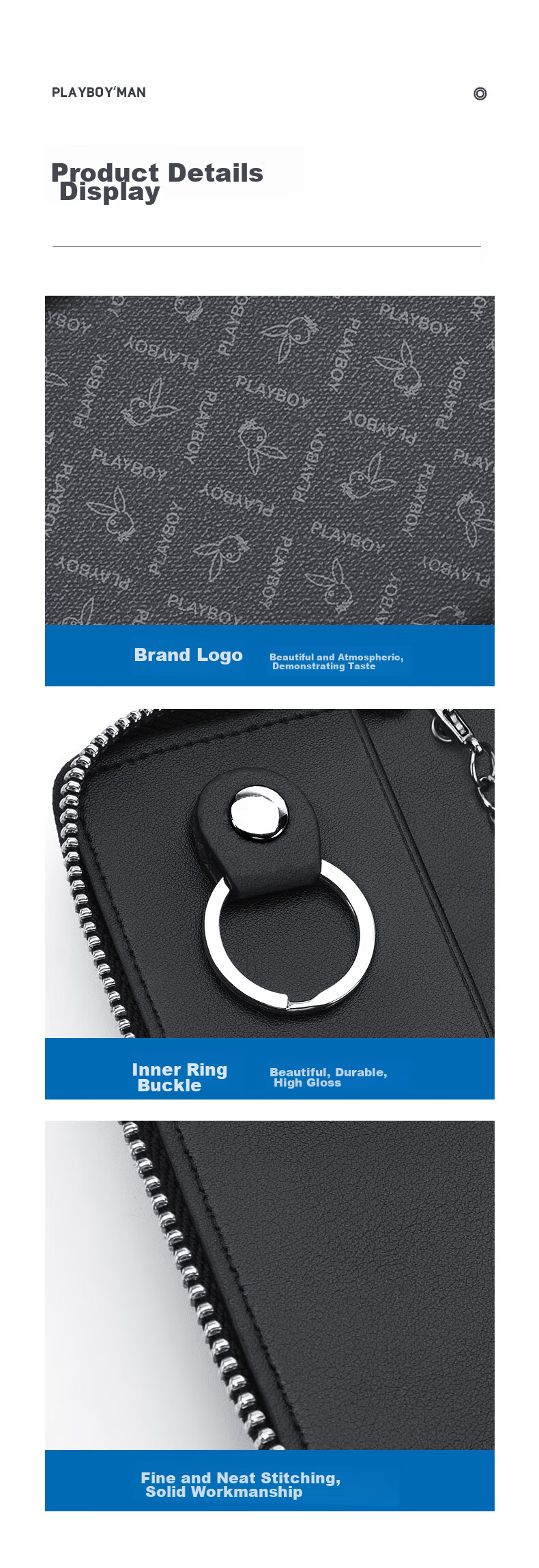 PLAYBOY Men's Key Case, Multifunctional Storage Card Holder, Protective Cover, Simple Home Key Pouch, Birthday Gift 7