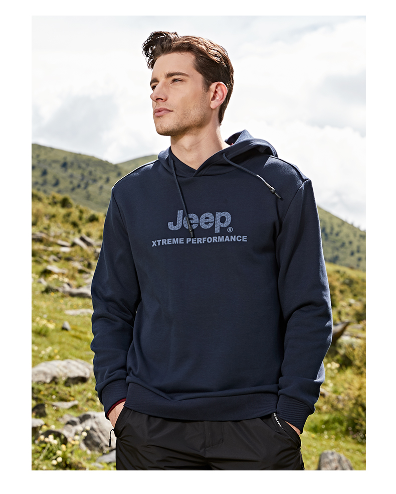 Jeep Men's Outdoor Fleece-Lined Hooded Sweatshirt Thickened Long Sleeve Pullover Sports Casual Top 12