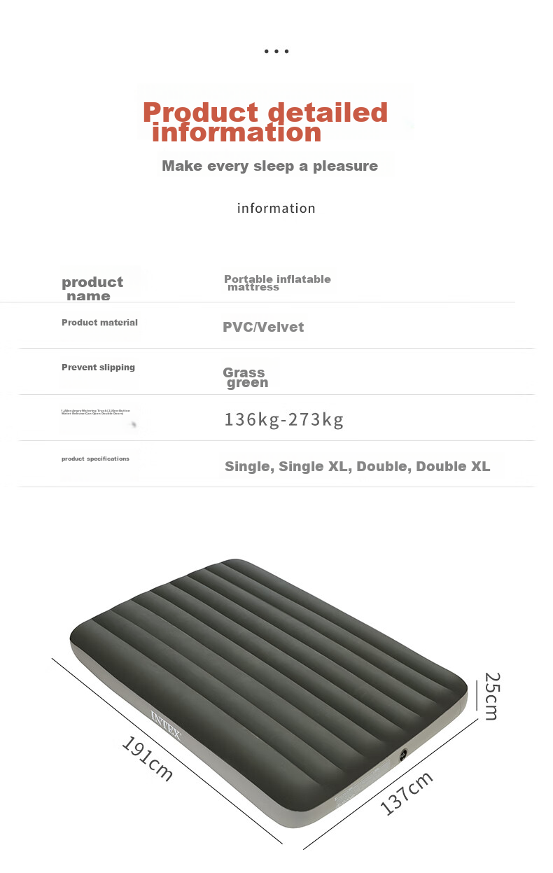 INTEX Inflatable Toy Mattress, Camping Outdoor Moisture-Proof Mat, Home Use, Companion Nap Lounger, Single Bed Mattress, 64106 9