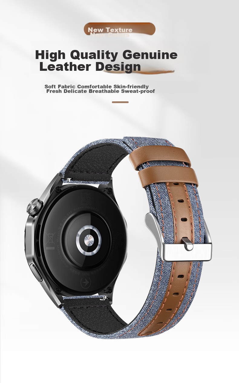 Weiqiantu Suitable for Huawei Watch GT6/GT5/GT4/watch4pro/watch3pro/GT3pro/Leather Strap 46/48 Dial [Denim Blue] 2