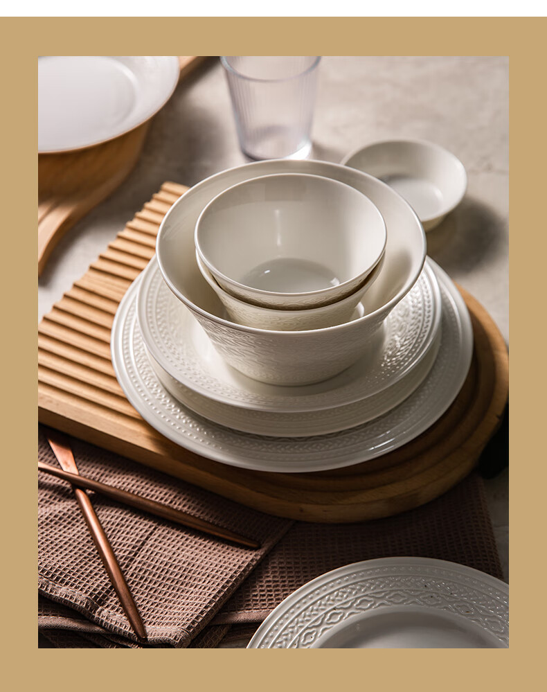 JIWUSENLIN Ceramic Bowl And Plate Set with Chopsticks, Complete Tableware Set for Home Use, Housewarming Gift Box, Muyun 43-Piece Set 15