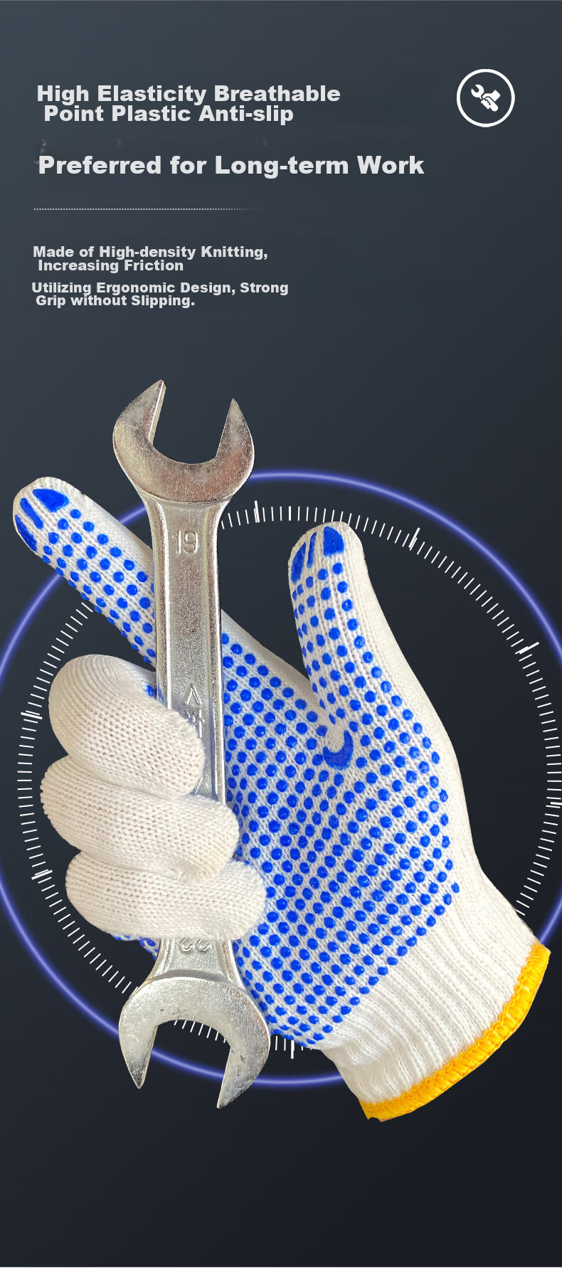Shengfang Labor Protection Gloves, Dotted Gloves, Coated Anti-Slip Wear-Resistant Thread Gloves, Factory Construction Work Gloves, 600 Grams, Blue Dotted, 24 Pairs 5