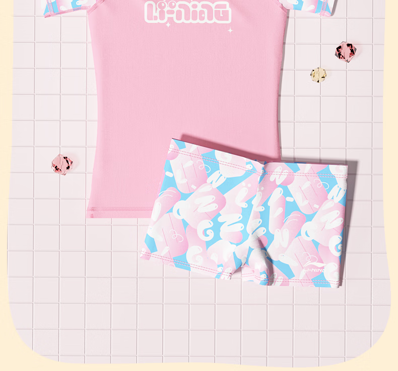 Li-Ning Children's Swimsuit, Girls' Two-Piece Surfing Suit, Comfortable And Breathable, for Beach And Hot Springs, Swimwear 716, Pink, Size 130 3