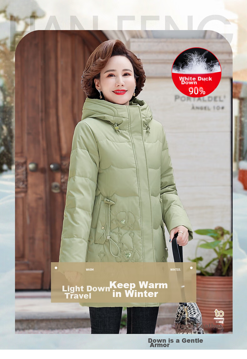 QIUFULUO Mom's Winter High-End down Jacket, New Year Red, Middle-Aged And Elderly Women's Clothing, Stylish And Warm Coat for Women over 50 And 60 Years Old 1