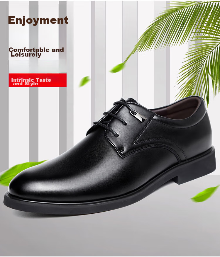 BEIOUTU Leather Shoes for Men, Formal Shoes, Fashionable Office Lace-Up Versatile Business Casual Shoes, Low-Top Men's Shoes, 8021 Black, Size 43 4