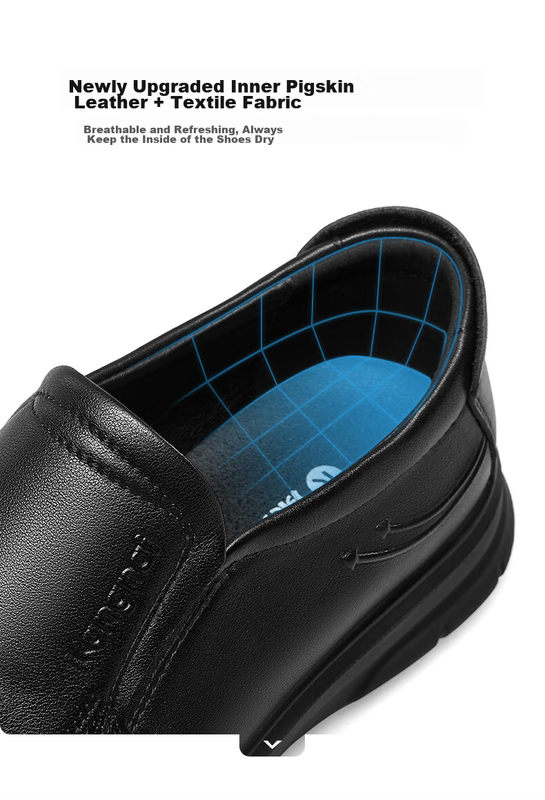 Kangnai Slip-On Business Casual Shoes, Simple And Comfortable Loafers, Everyday Men's Youth Round Toe Leather Shoes, Black, Size 40 5