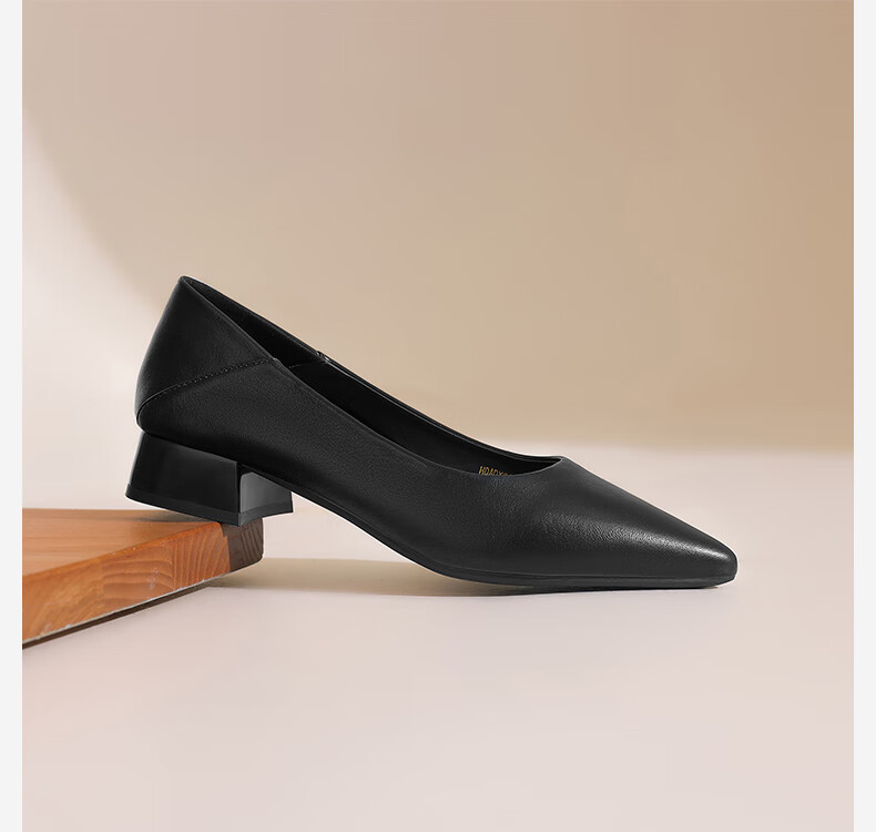 HLA Women's Single Shoes, Comfortable for Commuting, Chunky Heel, Non-Slip Pointed Toe Leather Shoes for Women HDADXW1CCS006, Black, Size 37 9