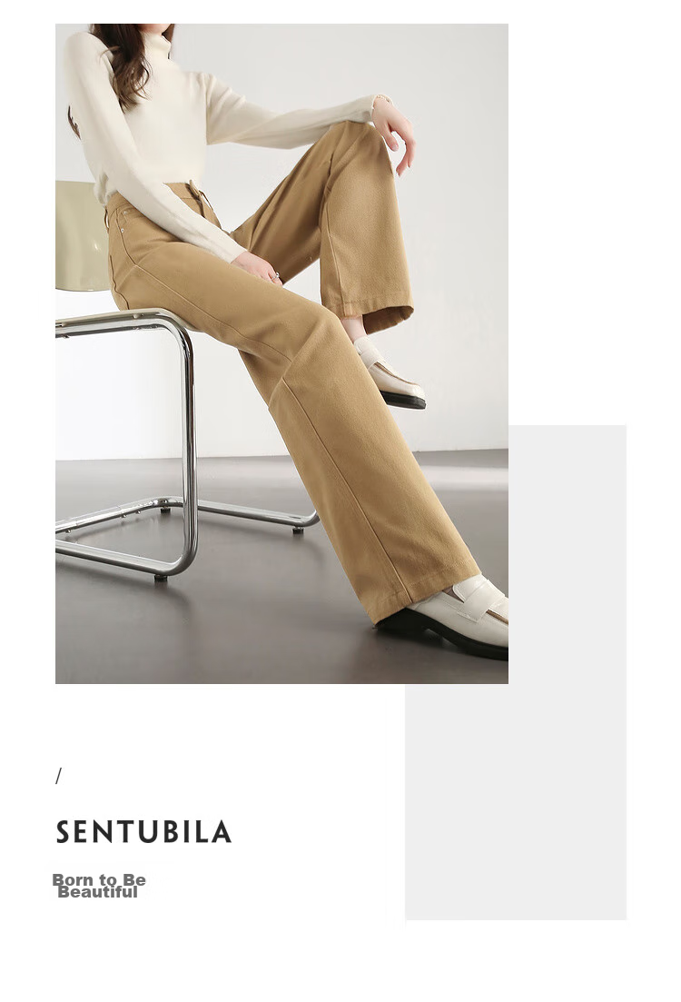 Sentubila Pure Cotton White Straight-Leg Jeans for Women, Spring And Autumn Women's Wear, High-Waisted Slimming Pants for Petite Women, Casual Retro Versatile Trousers 24