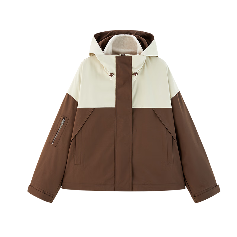 DME Workwear Two-Piece Set Winter Color-Block Detachable Fleece-Lined Jacket for Women