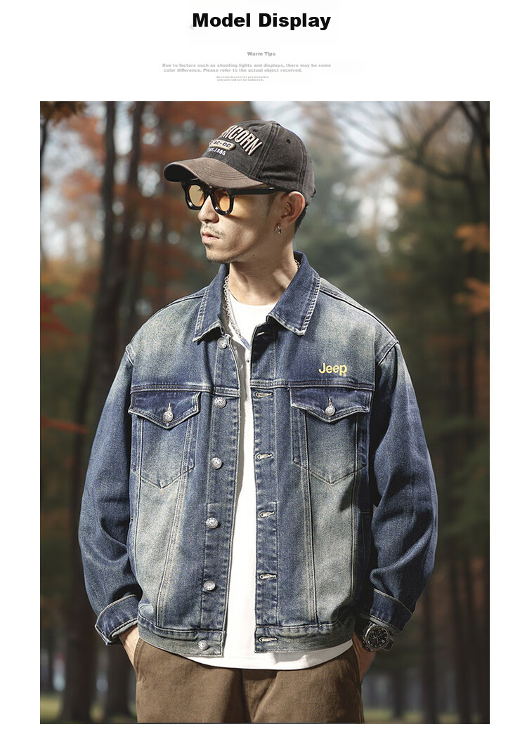 JEEP Spring And Autumn 2026 Men's Denim Jacket, Fashionable Simple Denim Coat, Versatile Stylish Outerwear for Daily Wear 8