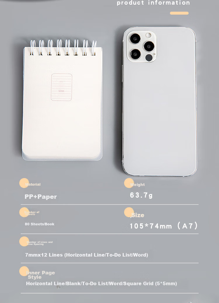 Sannianerban A7/80 Mini Portable Spiral Notebook, Student Journal, Pocket Notepad, Vocabulary Book, Record Book, Grid Single Notebook 2