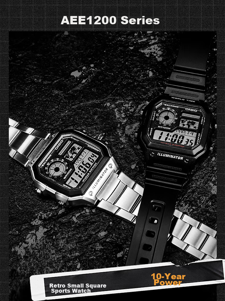 Casio Watch, Men's Retro Small Square Waterproof Sports Digital Watch for Students And Both Sexes, Japanese And Korean Gift, AE-1200WH 9