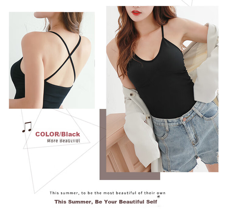 LangSha Women's Cross-Back Camisole, Long Undershirt, Inner Wear, Outer Wear, Trendy, Black, One Size Fits All 16
