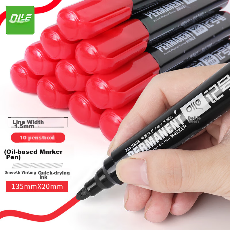 DiLe Premium Series Marker Pens, Thick Tip Oil-Based Chalky Markers, Office Stationery Supplies, 10 Pens/box, 3303 Red