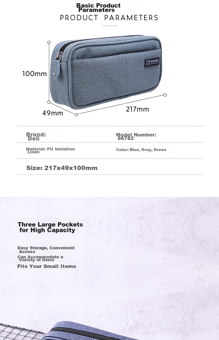 Deli Multi-Layer Large Capacity Pencil Case, Linen-Like Multifunctional Pencil Storage Bag/business Pouch, Student Stationery Box, Premium Gray Back-To Stationery Gift 3