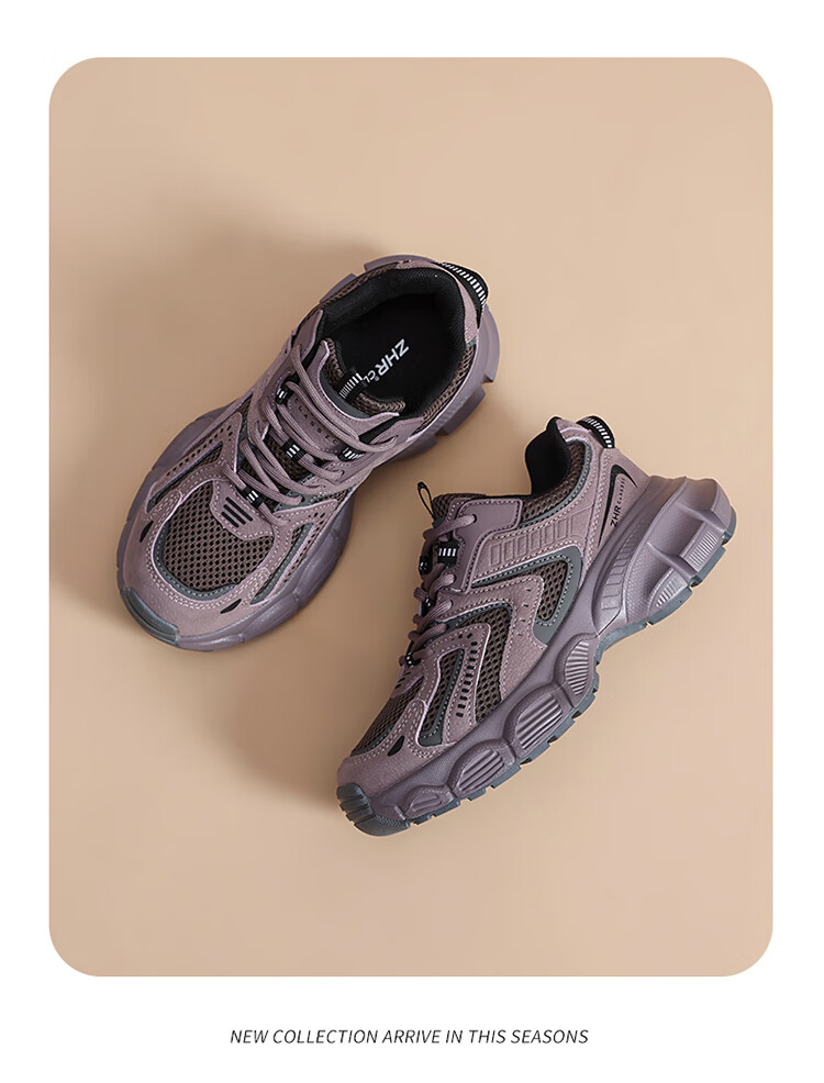 ZHR Spring And Autumn Dad Shoes for Women, Versatile Thick-Soled Casual Shoes, Breathable Mesh Sports Shoes for Women, BV63, Dark Gray, Size 35 27