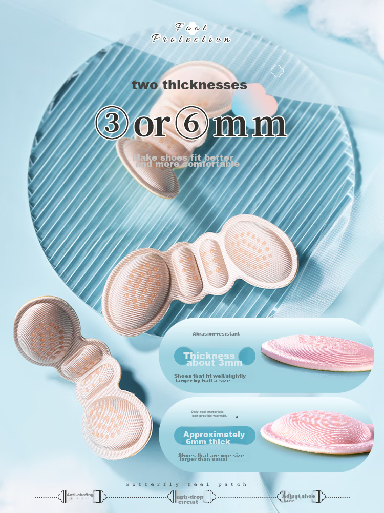 Maigaole 3 Double Heel Grips, Anti-Slip Half-Size Pads for Women, Anti-Friction High Heel Shoe Grips, Thickened 4D, Beige, 6mm 3