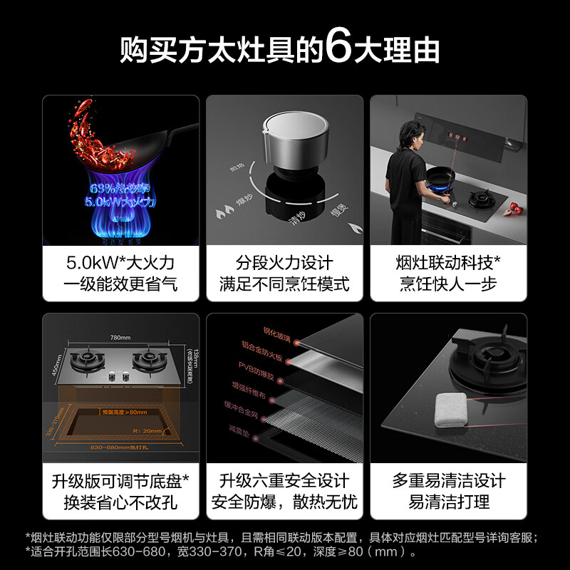 方太燃气灶（天然气）家用嵌入式燃气灶 换装灶具 5.0kW*大火力01-THF1-G 月岩灰 