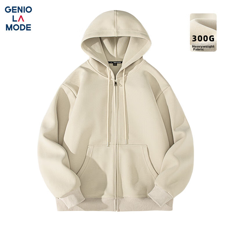 GENIOLAMODE Men's Hoodie, Autumn Loose-Fit Casual Simple Versatile Heavyweight 300G Men's Clothing, Apricot Color, Size L