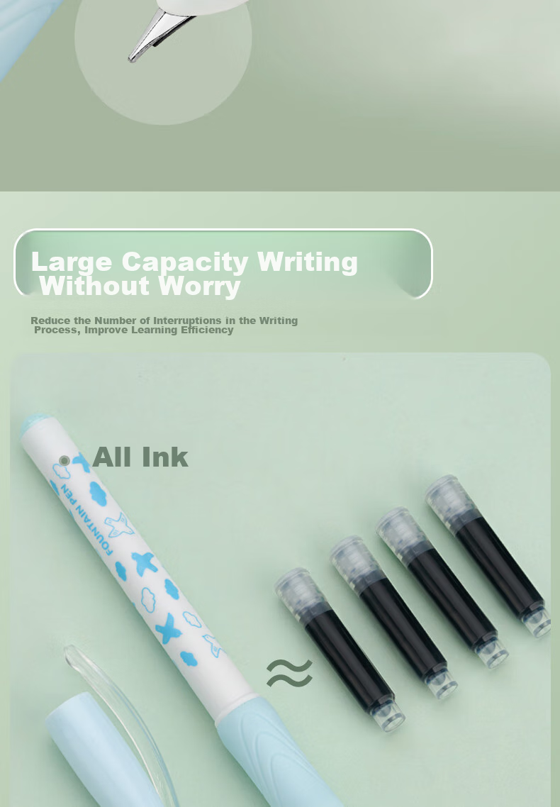 Snowhite Direct-Fill Fountain Pen, No Need to Replace Ink Cartridges, Quick-Drying, Large Capacity, for Third Grade Elementary School Students, EF Small Nib for Handwriting Practice, FP801A+FP801B Erasable Blue Ink, 12 Pieces 6