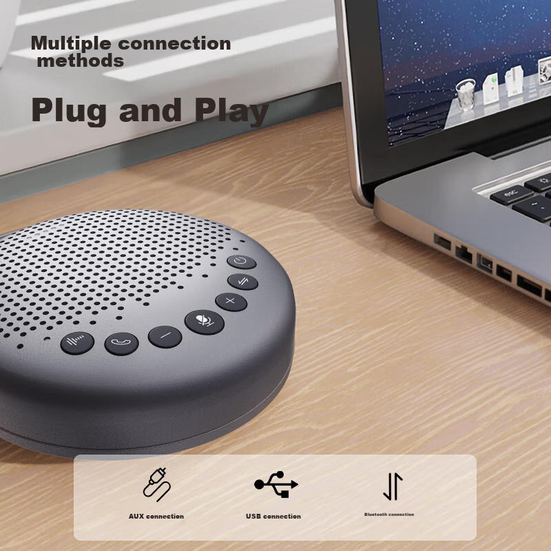 Deli Microphone, Video Conference Omnidirectional Microphone, Wireless Pickup Device with Speaker And Bluetooth Speaker (360° 8-Meter Pickup Range, Suitable for 10-50㎡ Small to Medium-Sized Meeting Rooms), 14870