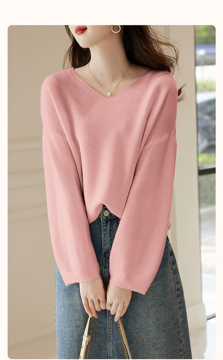 Dme [Containing Wool] Spring And Autumn French-Style V-Neck Sweater with Lantern Sleeves, Slimming And Versatile Knitted Top for Wome 3