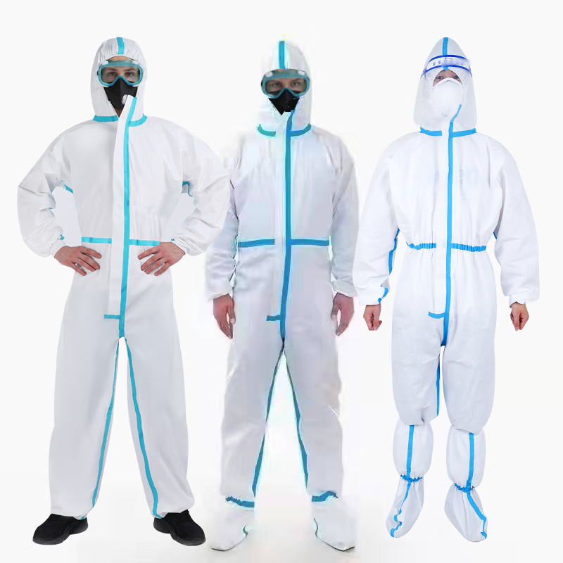 Zhierkang Disposable Protective Coverall with Hood, Dust-Proof Isolation Suit, Waterproof Farm Painting Workwear, Blue Hooded Coverall + Long Boots, Size M