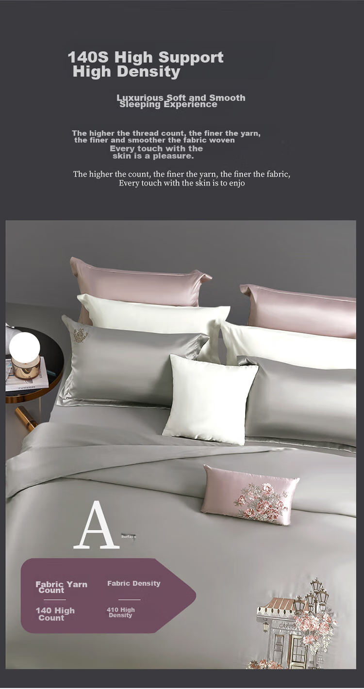 FUANNA High-End Bedding Set of Four Pieces, 140s Double-Thread Long-Staple Cotton Sateen Bed Sheet Set, King Size Duvet Cover, 230x229cm 4