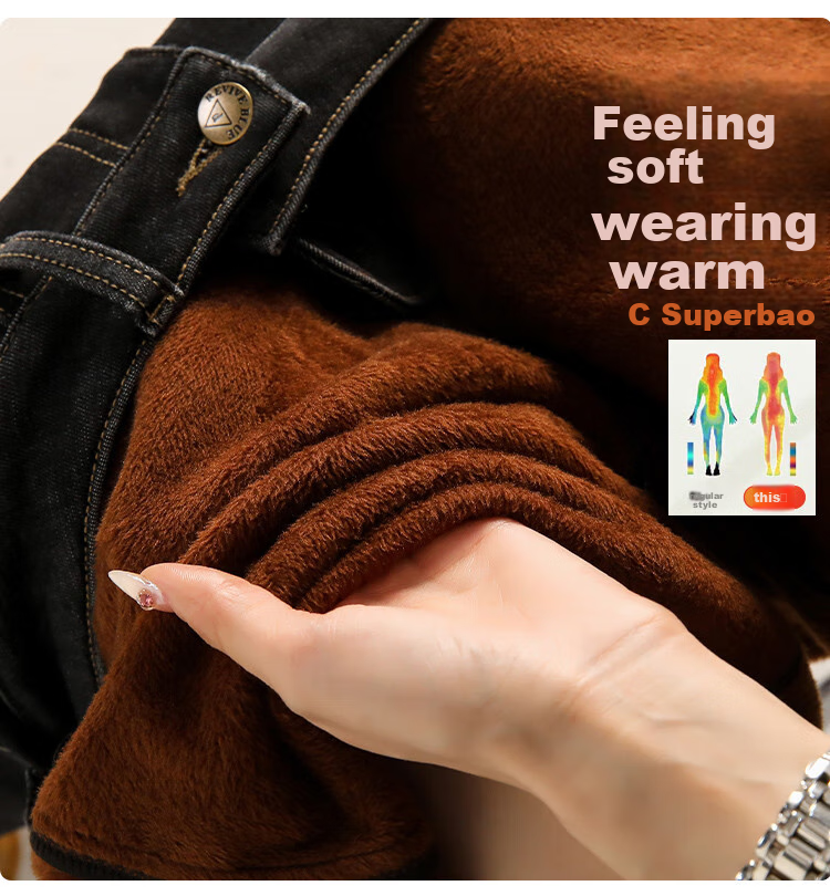 Dme [Extreme Cold Protection] Winter Fleece-Lined Thick Dad Pants, Loose-Fitting Slimming Denim Harem Pants for Women, Carbon Black, Size 31 13