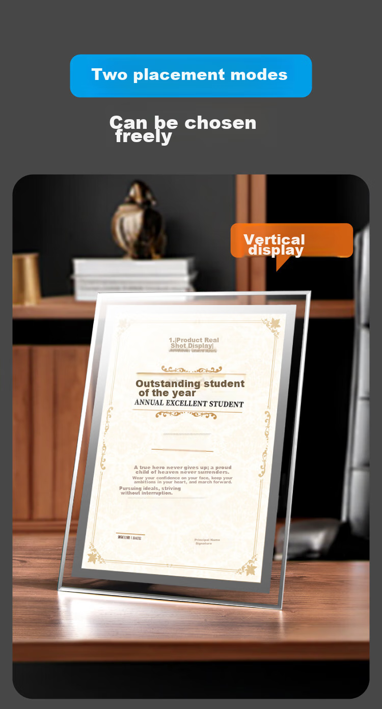 DSB (Dishibi) A4 Crystal Certificate Frame, Award Display Frame, Photo Frame, Glass Display Stand, Honor Certificate Display Frame, Business License Original Frame, Silver Floral Style, 4S12 3