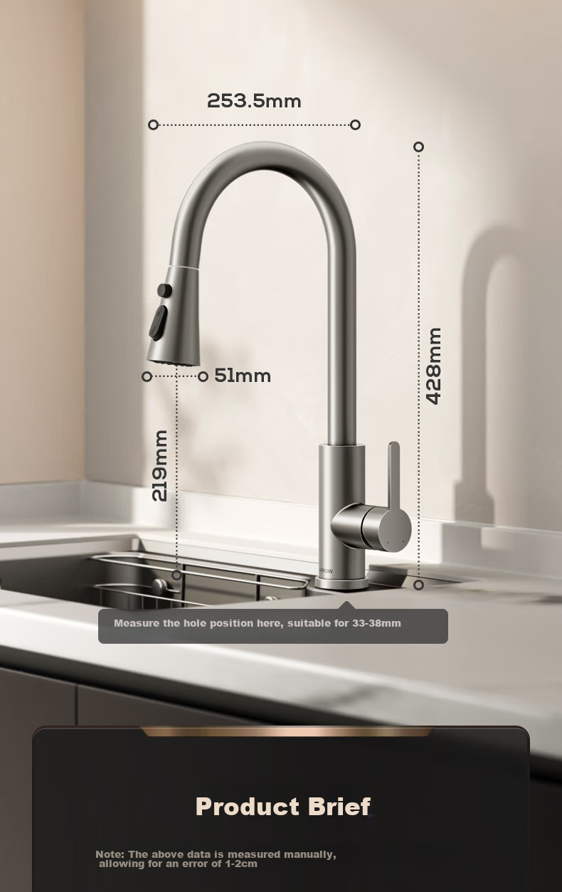 ARROW Space Gray Kitchen Faucet, Hot And Cold Pull-Out Faucet, Kitchen Tap AE45134MGGP 20
