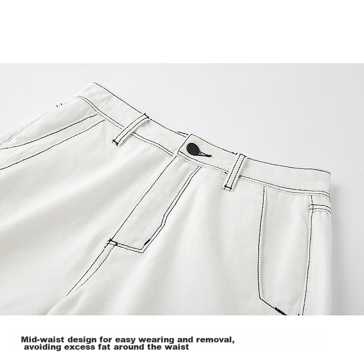Dme Spring Autumn Winter Long-Leg Pure Cotton Harem Pants with Contrasting Thread Traces Stylish Women's Jeans, White Fleece-Lined, Size 30 6