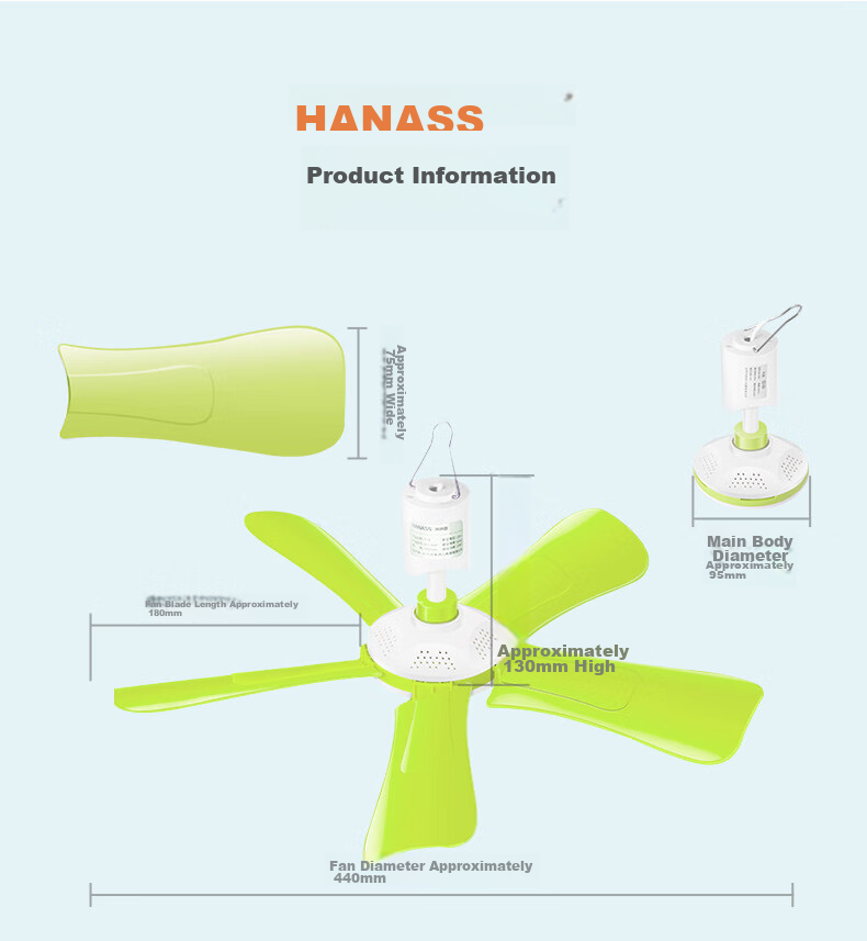 HANASS Electric Fan/Small Ceiling Fan, Quiet Office Fan, Student Companion, Dorm Bedside Mosquito Net, Bed Fan, Five-Blade Mini Fan, Back-To Gift, Housewarming Present for Men And Women Students 8