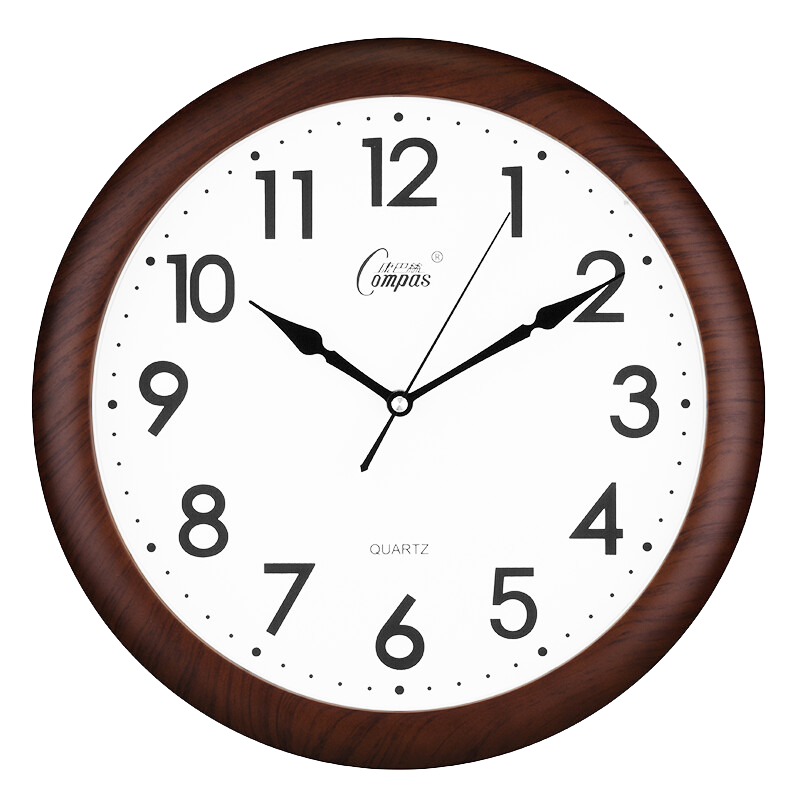 Compas Wall Clock for Living Room, Simple Quartz Clock with Wall Mount, C2877 Coffee Wood Color, 33.5cm