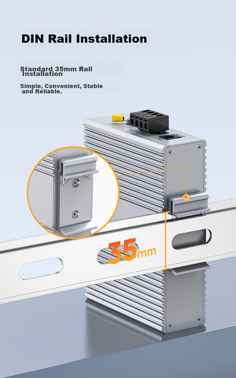 Itcom Industrial-Grade Fiber Optic Transceiver, Gigabit Single-Mode Single-Fiber 1 Optical 4 Electrical, DIN Rail-Mounted Optical-Electrical Converter, Power Not Included, IT168-3500 7
