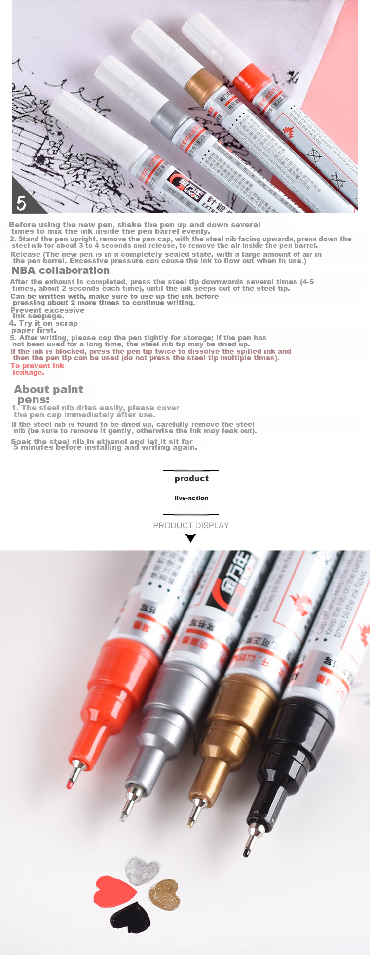 Genvana 0.7mm Paint Marker [Shake for Venting], White, 4-Pack, Signature Pen, Touch-Up Pen, Marker Pen, Check-In Pen, Graffiti Pen, Tire Pen, Fade-Resistant, G-0974 5