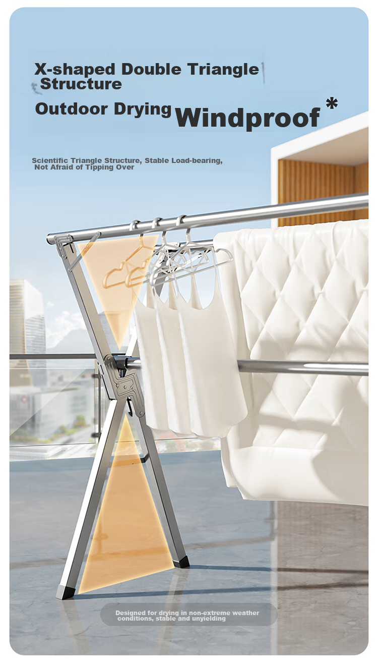 MARYYA Extendable Clothes Drying Rack, Floor-Standing Balcony-Specific Drying Pole, Foldable Laundry Hanger, Stainless Steel Portable Drying Stand 6