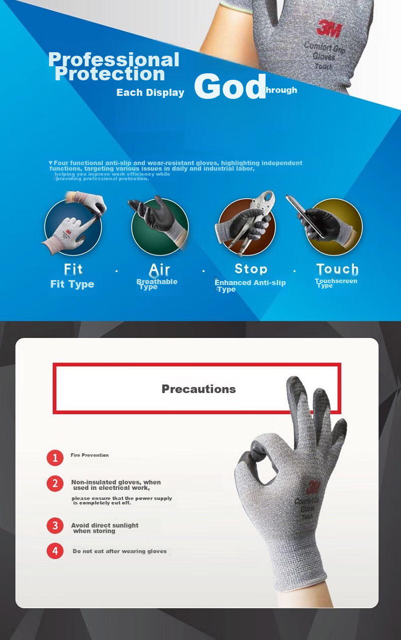 3M Touchscreen Gloves, Compatible with Touchscreen Phones, Industrial Labor Maintenance Non-Slip Adhesive Nitrile Coated Wear-Resistant, Universal Breathable [Touchscreen Type L Size] 20