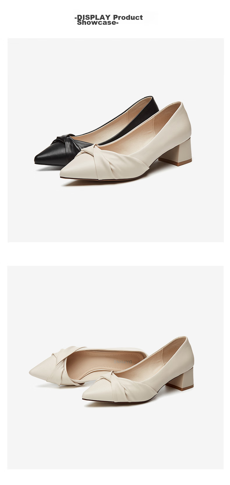 DAPHNE Women's Single Shoes, New Summer Professional Formal Work Leather Shoes, Chunky Heel Pointed Toe High Heels Women's Shoes, Black, Size 35 14