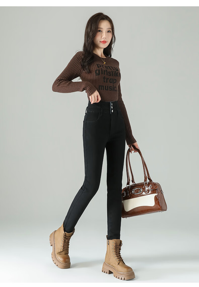 LangSha Three-Button High-Waist Skinny Jeans for Women 2025 Spring Autumn Thin Stretch Slim Pencil Pants 29