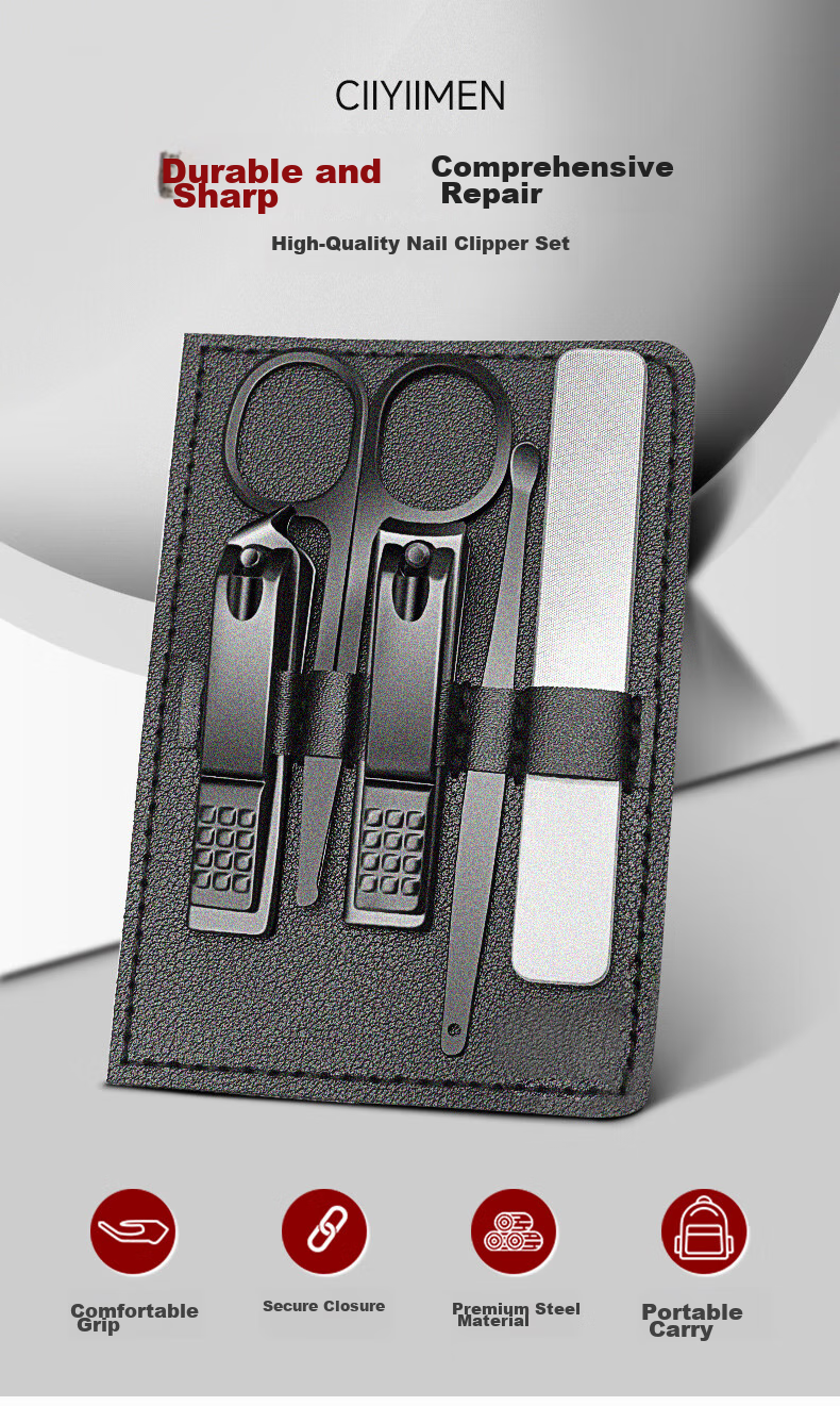 CIIYIIMEN Sharp And Durable Nail Clipper Set, Complete Tool Kit Including Nail Clippers, Nail Nippers, Nose Hair Trimmers, Manicure Tools, 5-Piece Set 1