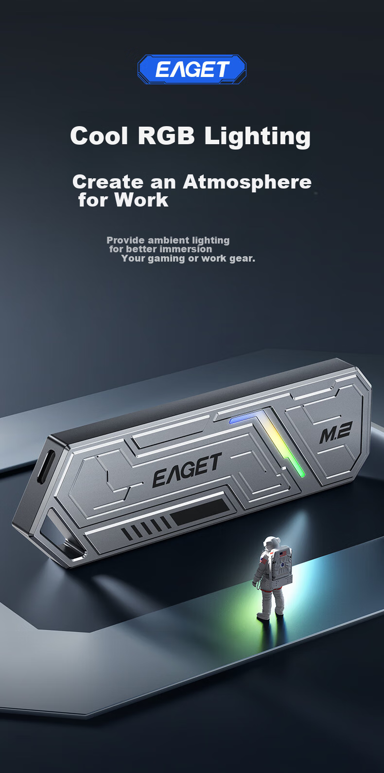 EAGET M.2 NVMe Protocol External Hard Drive Enclosure, Aluminum Shell, Type-C 3.2 Interface, SSD External Case for Laptops, M2 Box SE960N 6