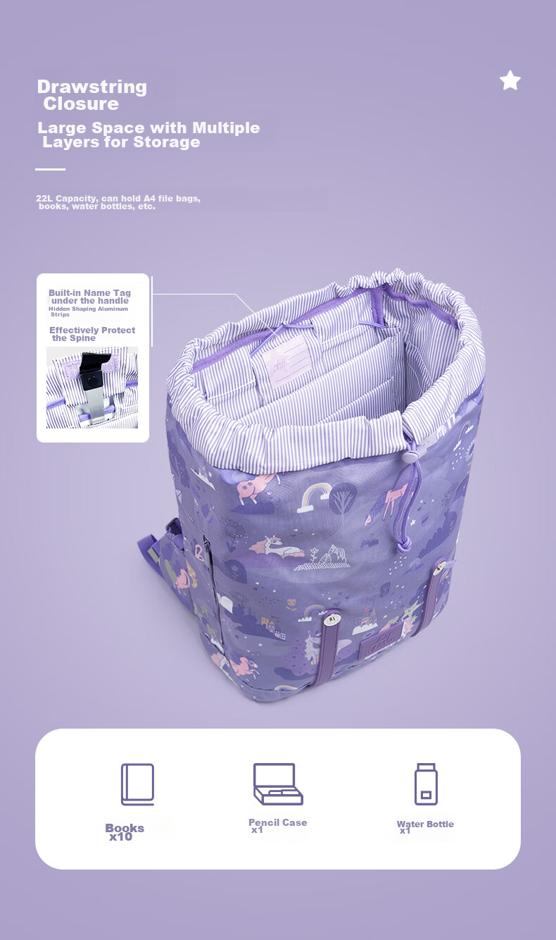 FRII OF NORWAY Norwegian Children's Spine-Protecting Lightweight Backpack for Primary School Students Grades 1-4 Large Capacity Gift for Girls 22L Purple 7
