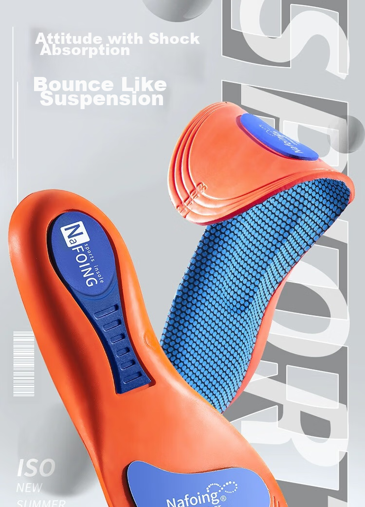 IQGD 2 Pairs Sports Insoles for Men, Soft And Elastic Shock-Absorbing, Military Training Long-Standing Arch Support 6889, 2 Pairs Blue, Size 39-40 1