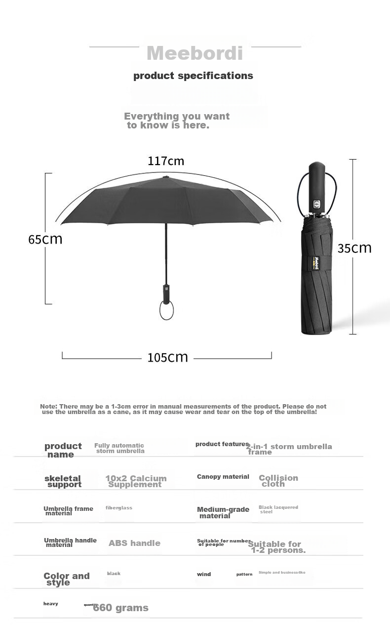 Meebordi Automatic Large Umbrella, Sunshade Umbrella, Three-Fold Portable High-End Gift Box Umbrella, Business Folding Storm Umbrella, Customizable 14